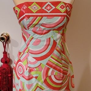 Melly M, strapless, geometric print dress, sz. 8